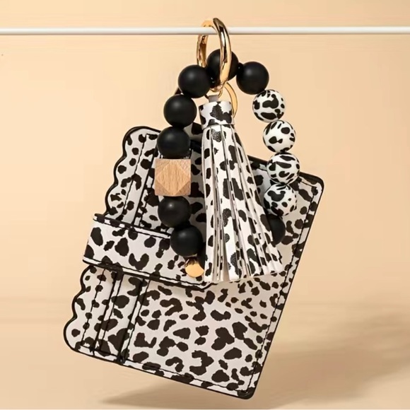 Brand New Black Leopard Tassel Silicone Bracelet Cardholder-Wallet Keychain - Picture 3 of 6
